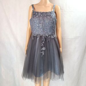 New Homecoming (12) Gray Silver Tulle & Embroidered Embellishments Mini Dress